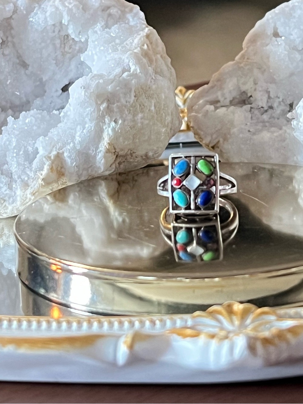 Southwestern Sterling Silver Multi-Stone Cluster Ring - Picture 2 of 7
